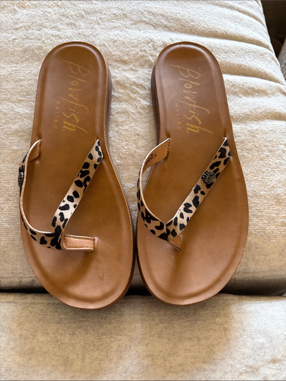 Blowfish Leopard Print Strap Brown Flip Sandals
